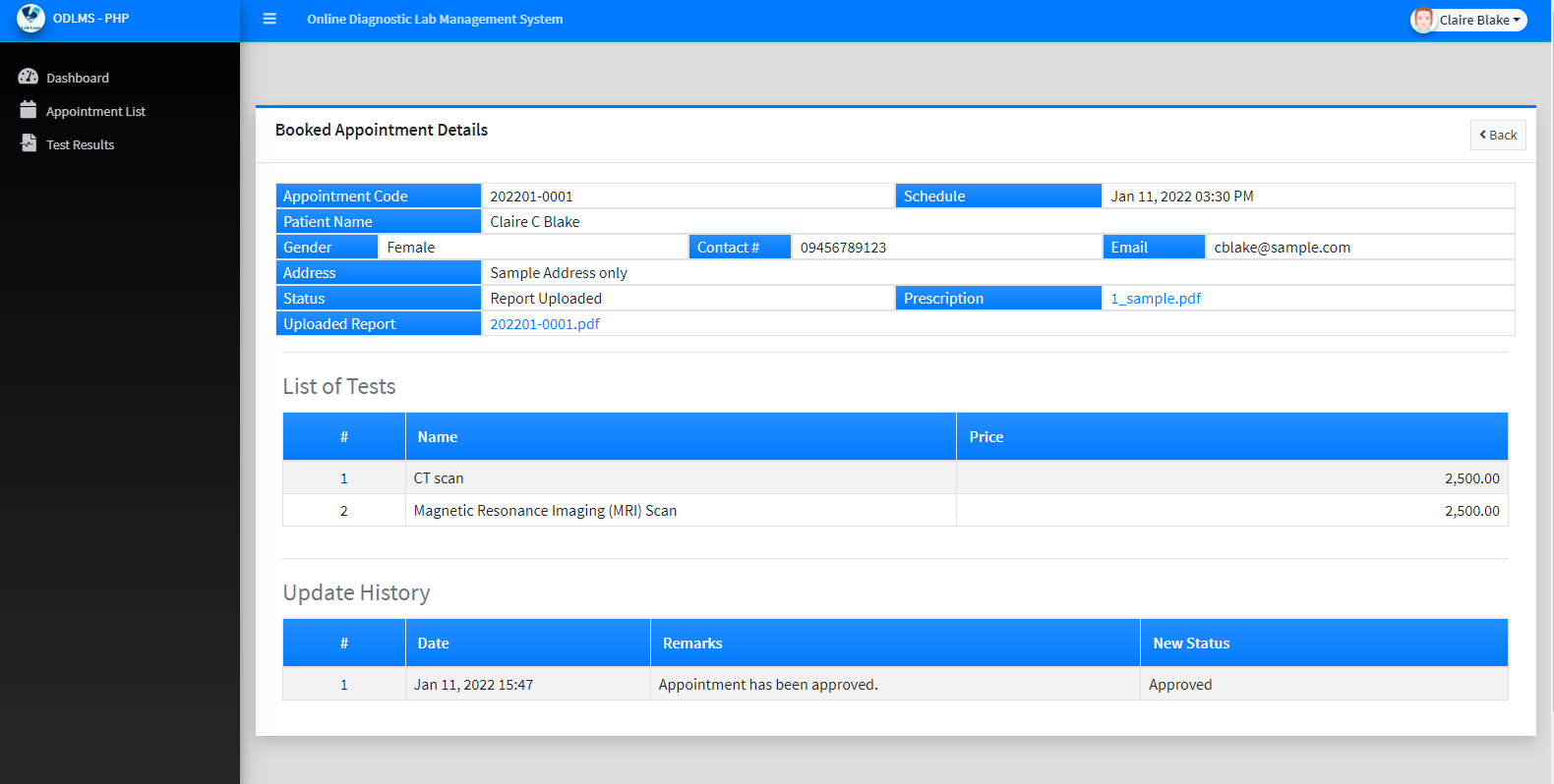 Online Diagnostic Lab Management System