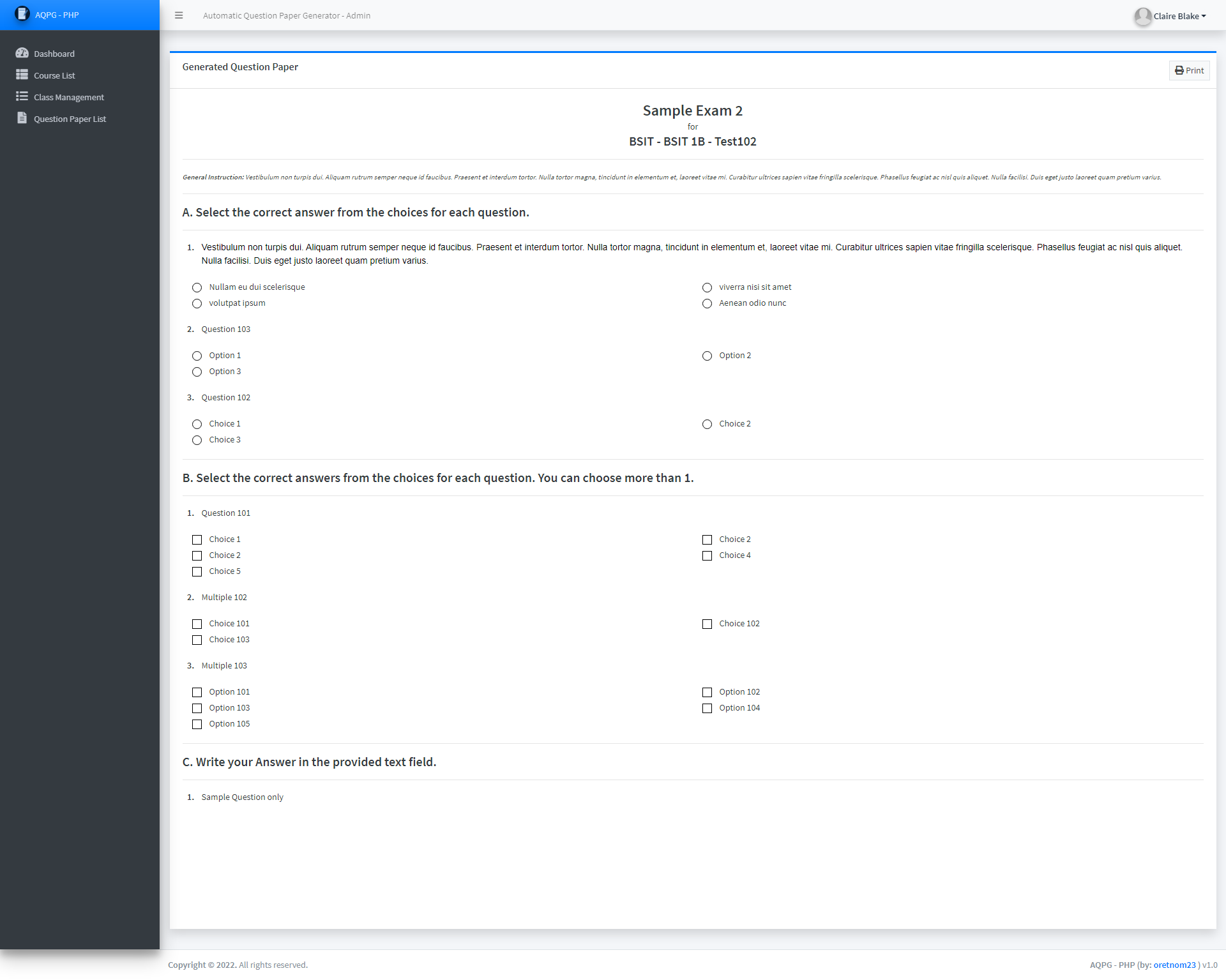 Automatic Question Paper Generator System