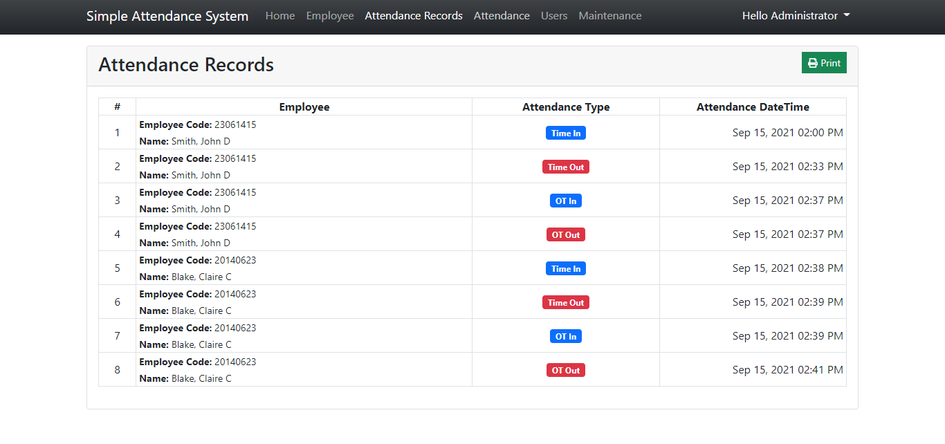 Simple Attendance System