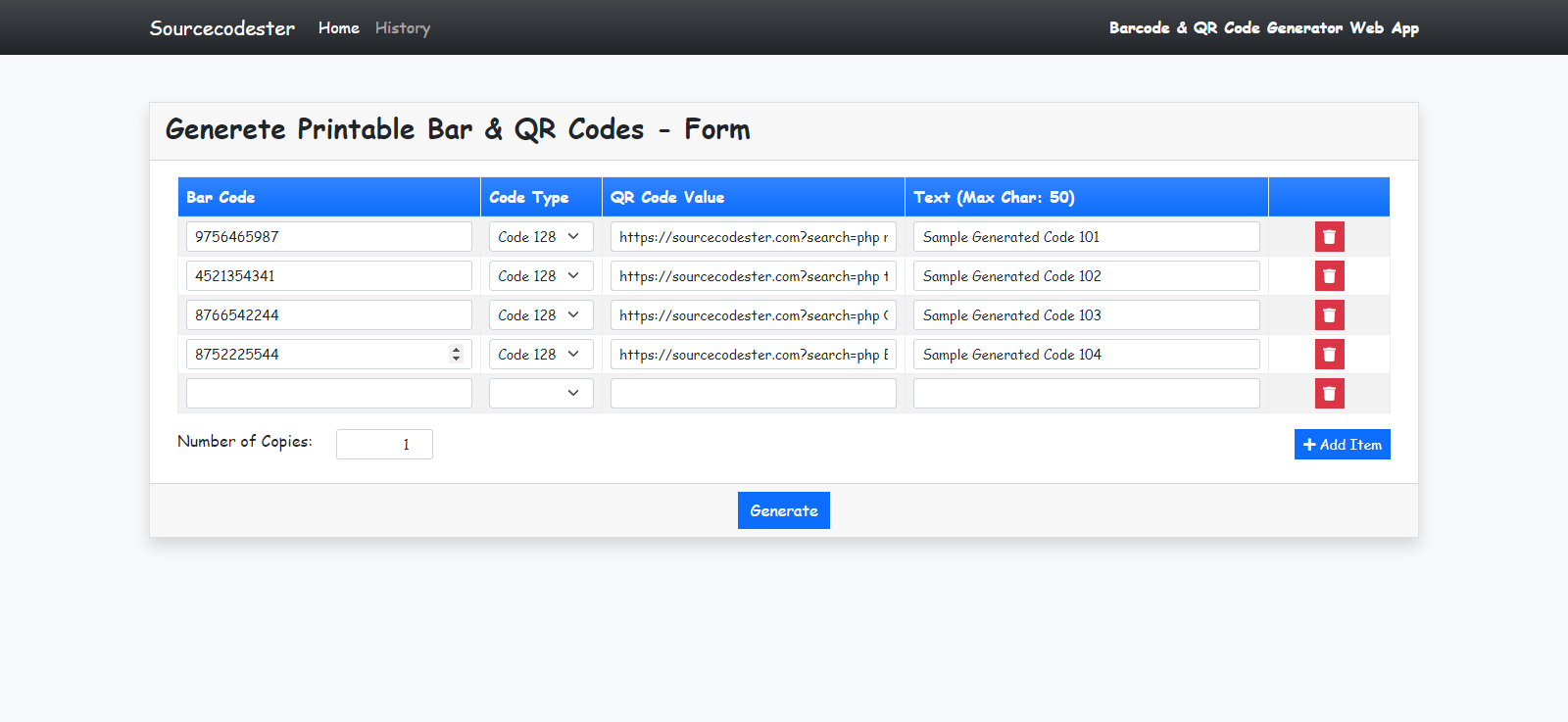 Simple Bar and QR (Quick Response) Code Generator Web App