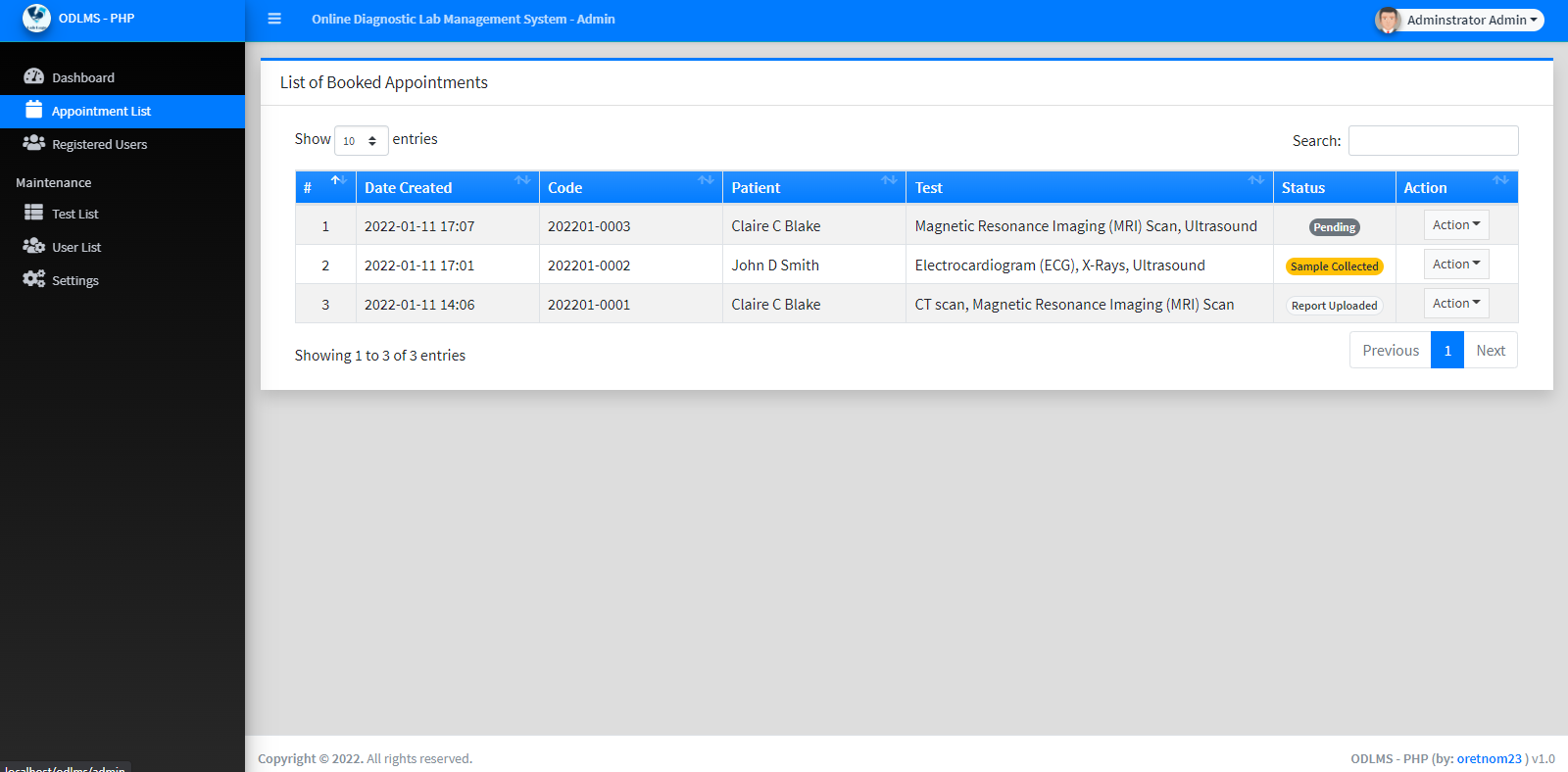 Online Diagnostic Lab Management System