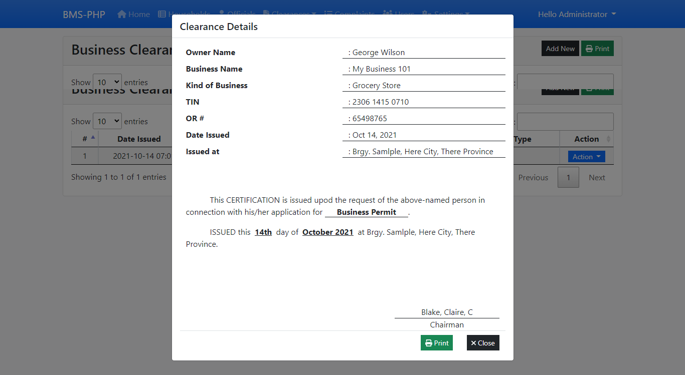 Simple Barangay Management System