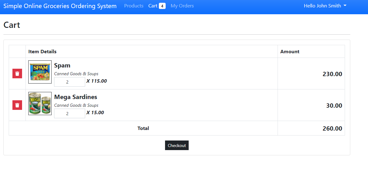 Simple Online Groceries Ordering System