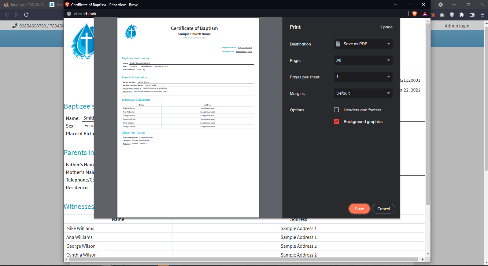 Online Baptismal Information Management System