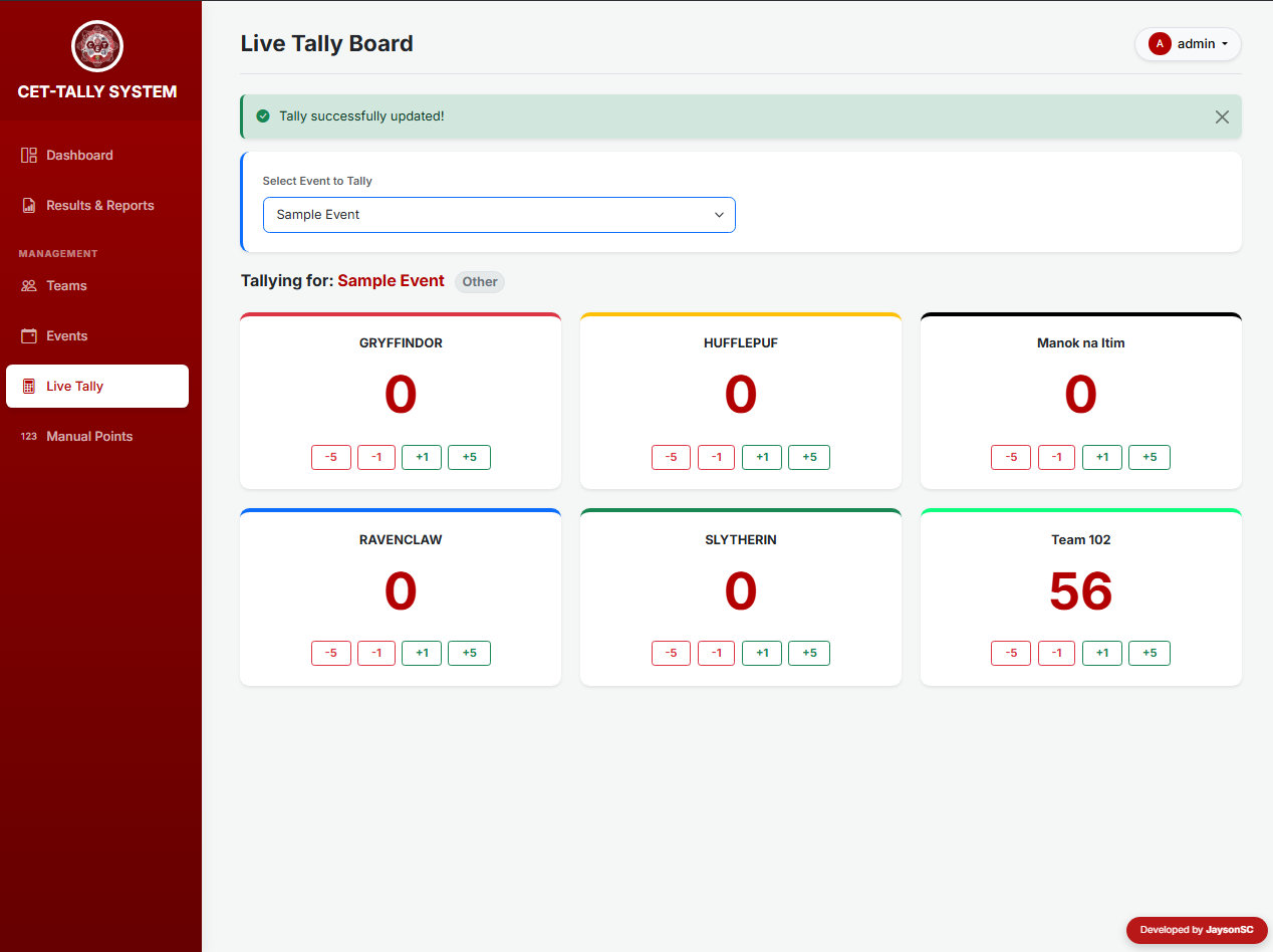Advance College Event Tallying and Leaderboard System in PHP and MySQL