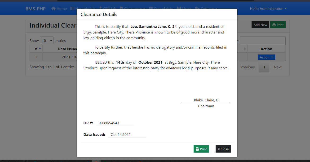 Simple Barangay Management System