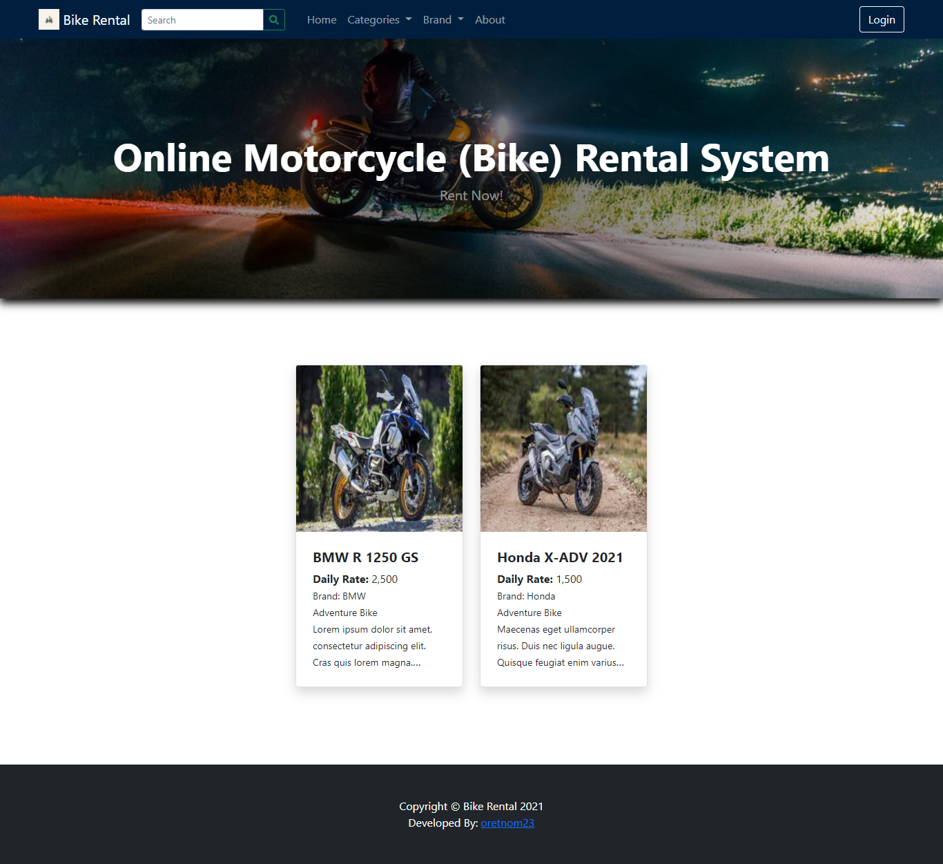 Online Motorcycle (Bike) Rental System