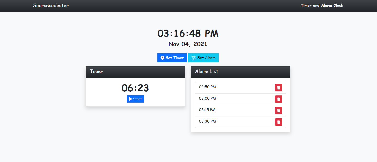 Alarm Clock and Timer Web Application using JavaScript/jQuery Free Source Code | Source Code Projects and Tutorials