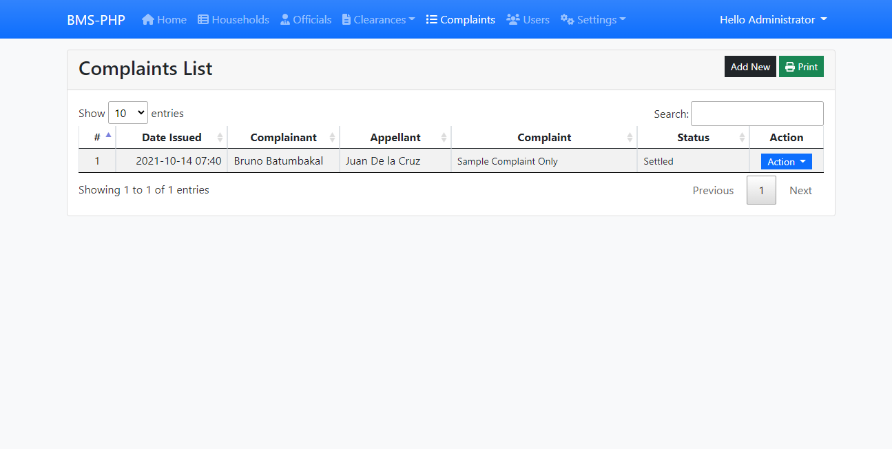 Simple Barangay Management System