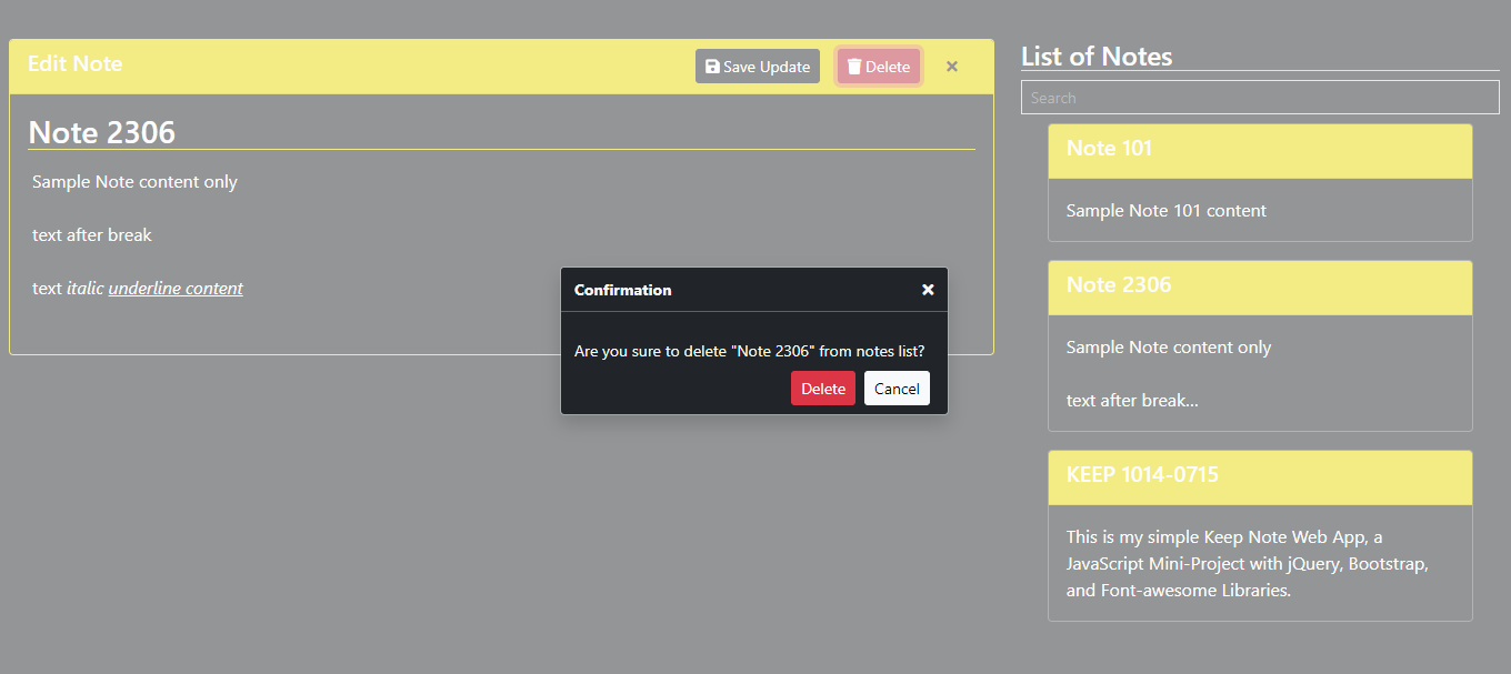 Keeping Notes Web App