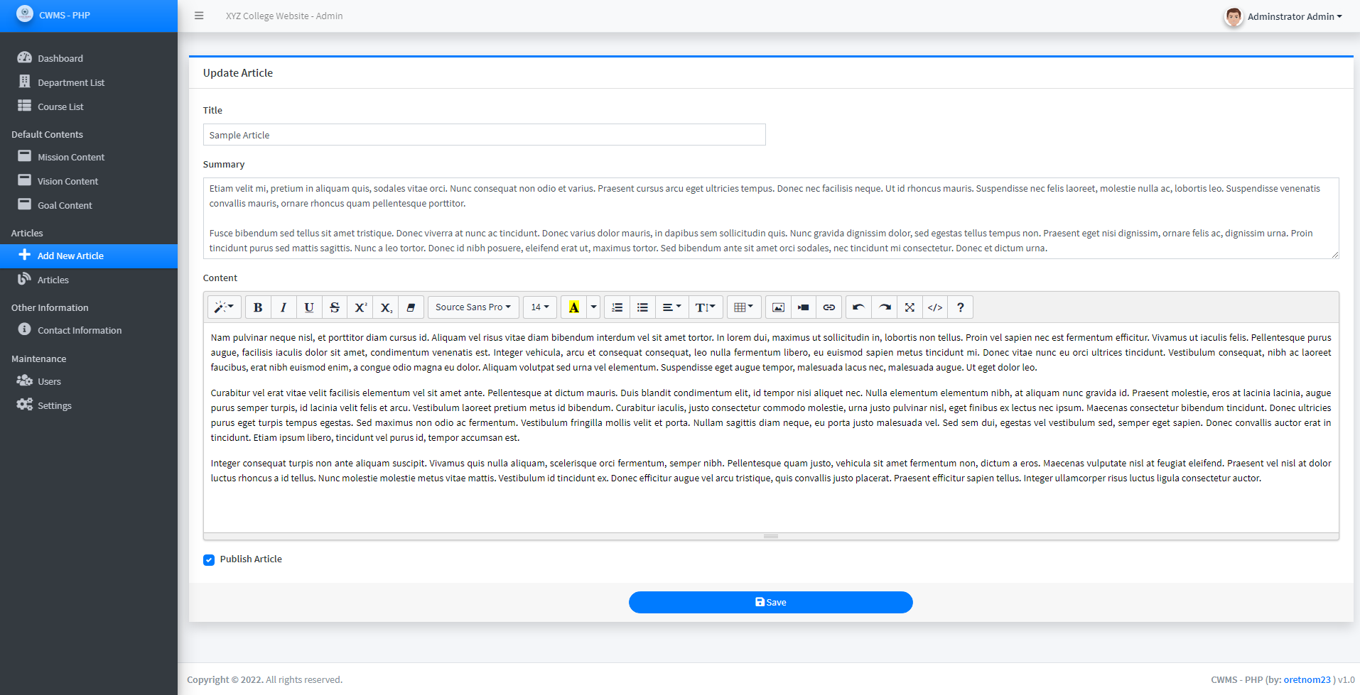 College Website Management System