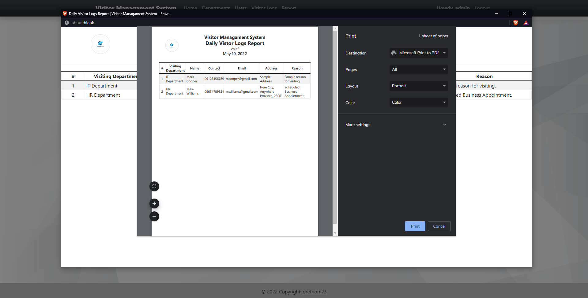 Company Visitor's Management System