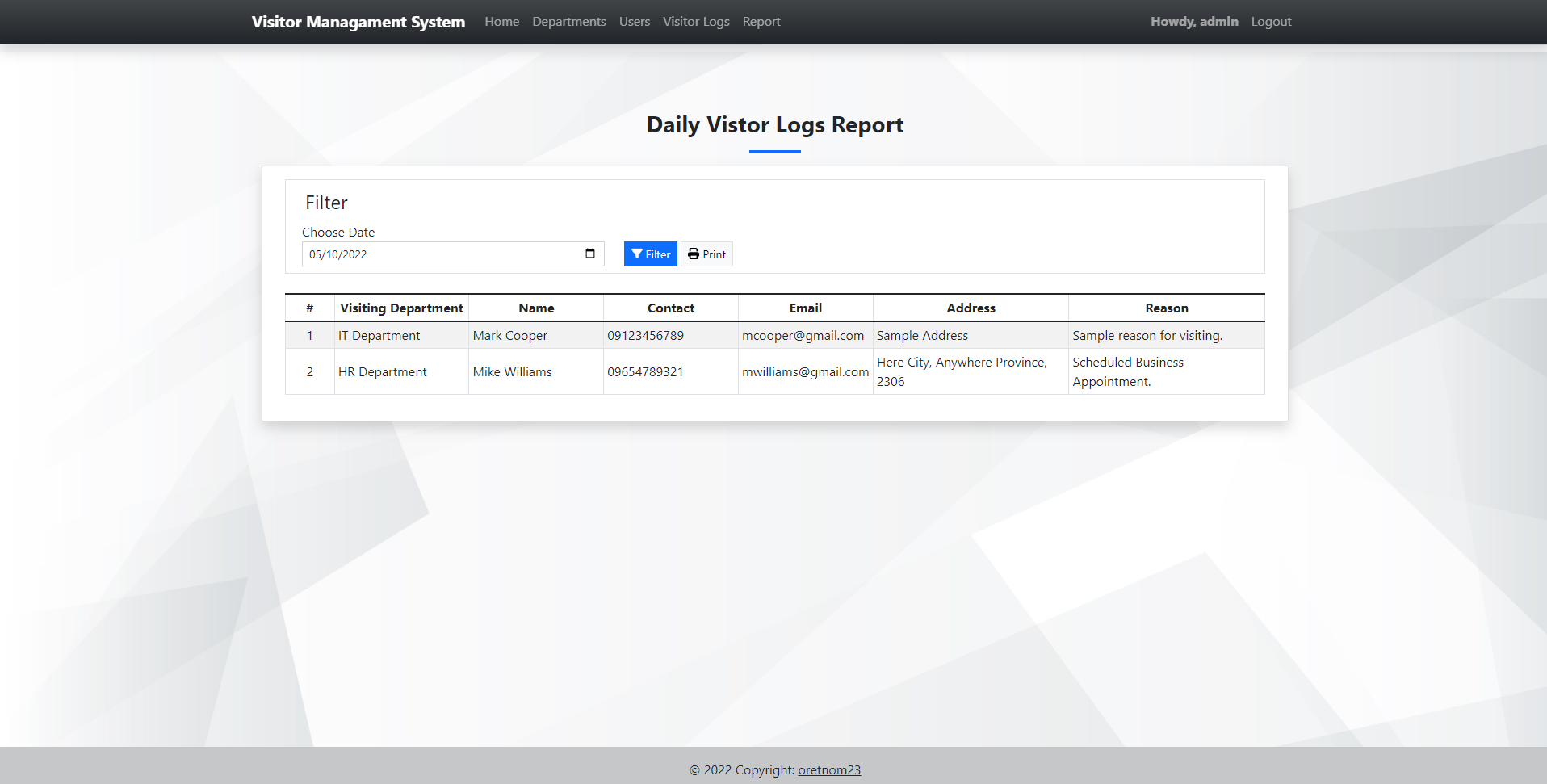 Company Visitor's Management System