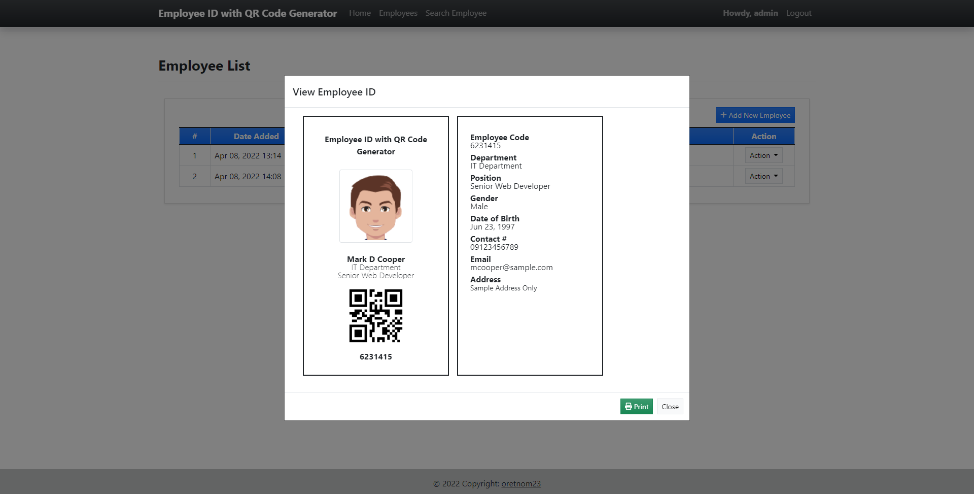 Employee ID Card Generator with QR Code