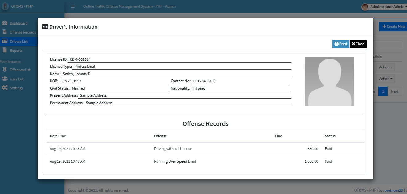 Traffic Offense System