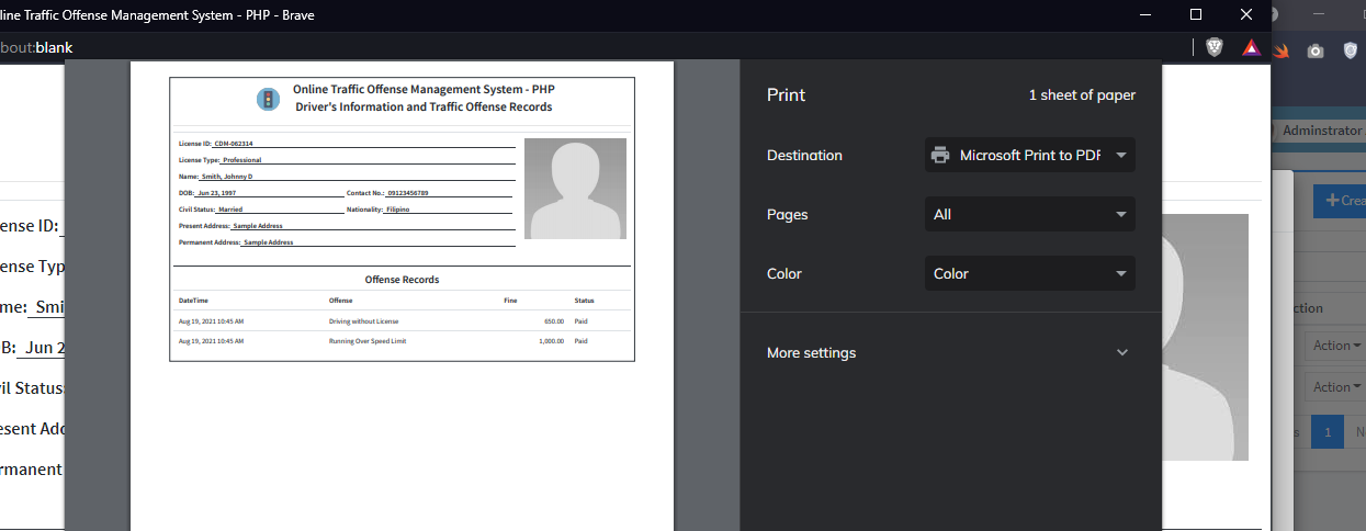 Traffic Offense System