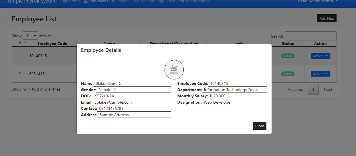 Simple Payroll System with Dynamic Tax Bracket