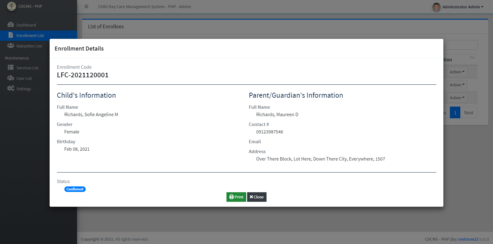 Child's Day Care Management System