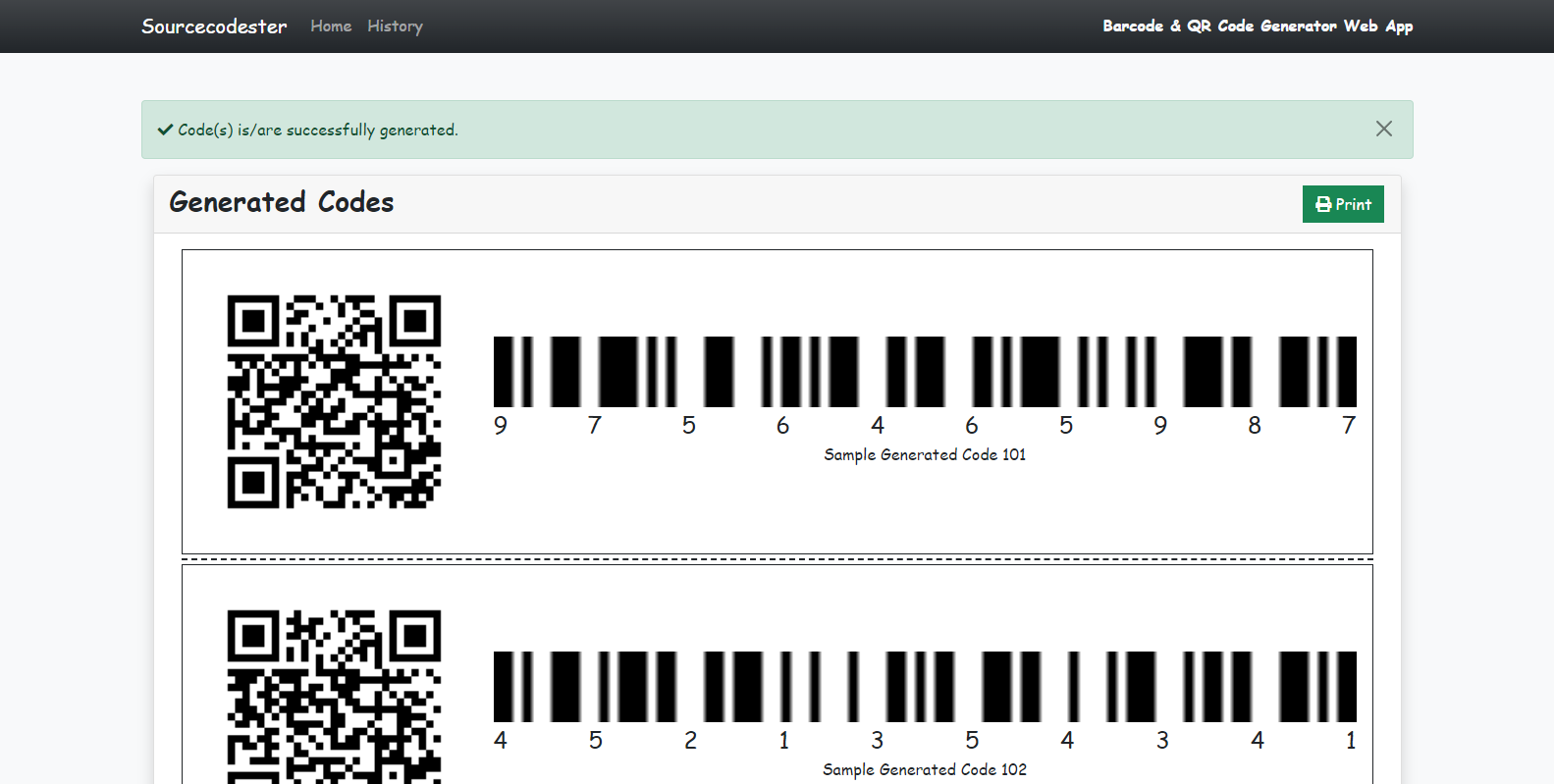 Simple Bar and QR (Quick Response) Code Generator Web App