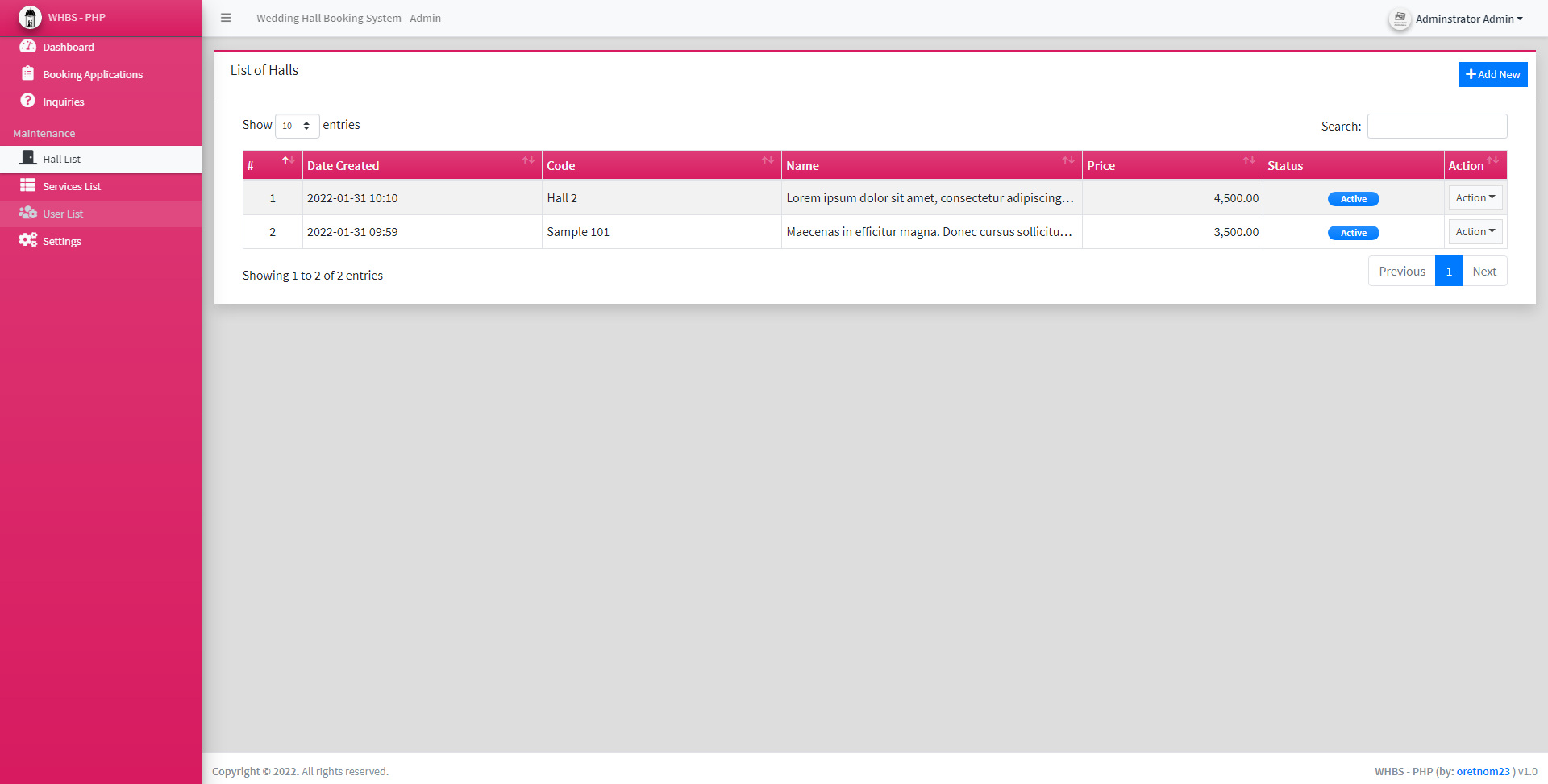 Wedding Hall Booking System