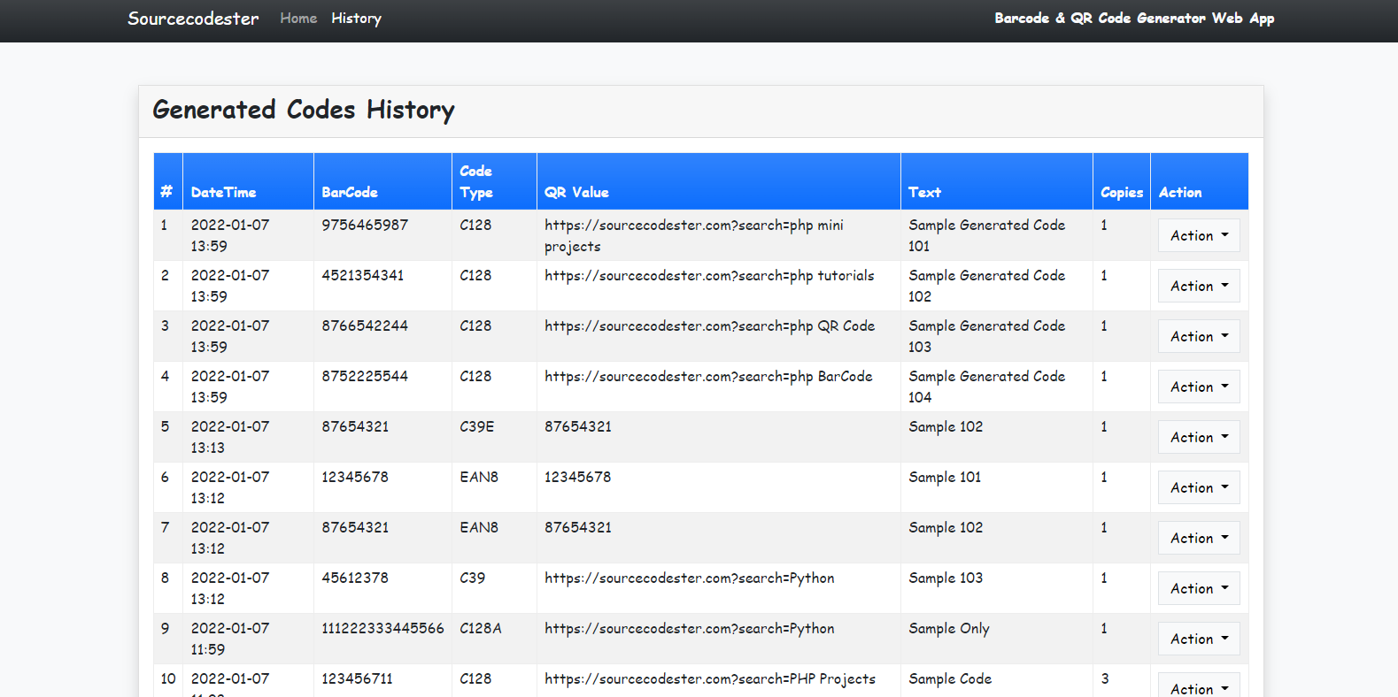 Simple Bar and QR (Quick Response) Code Generator Web App
