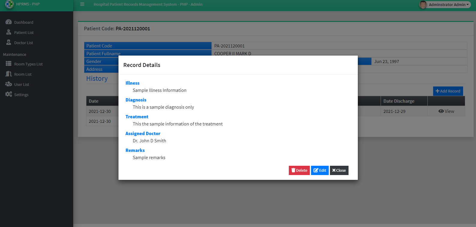 Hospital's Patient Records Management System