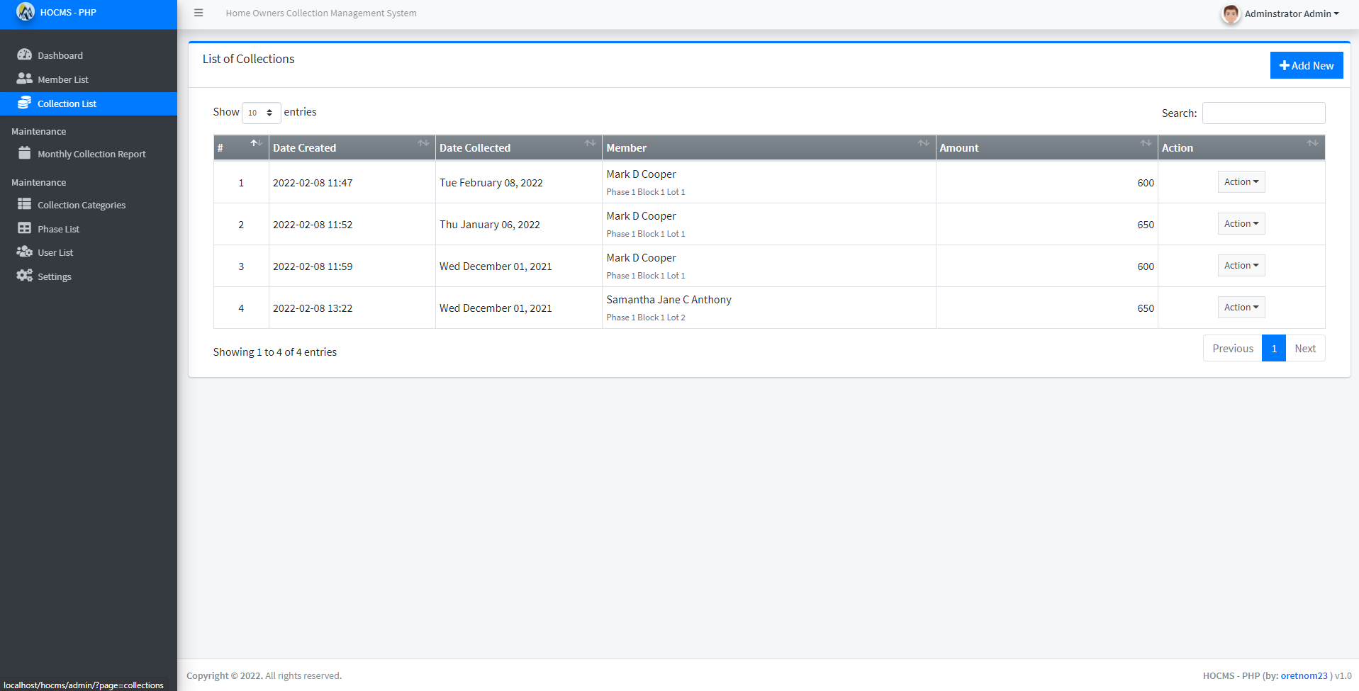 Home Owners Collection Management System