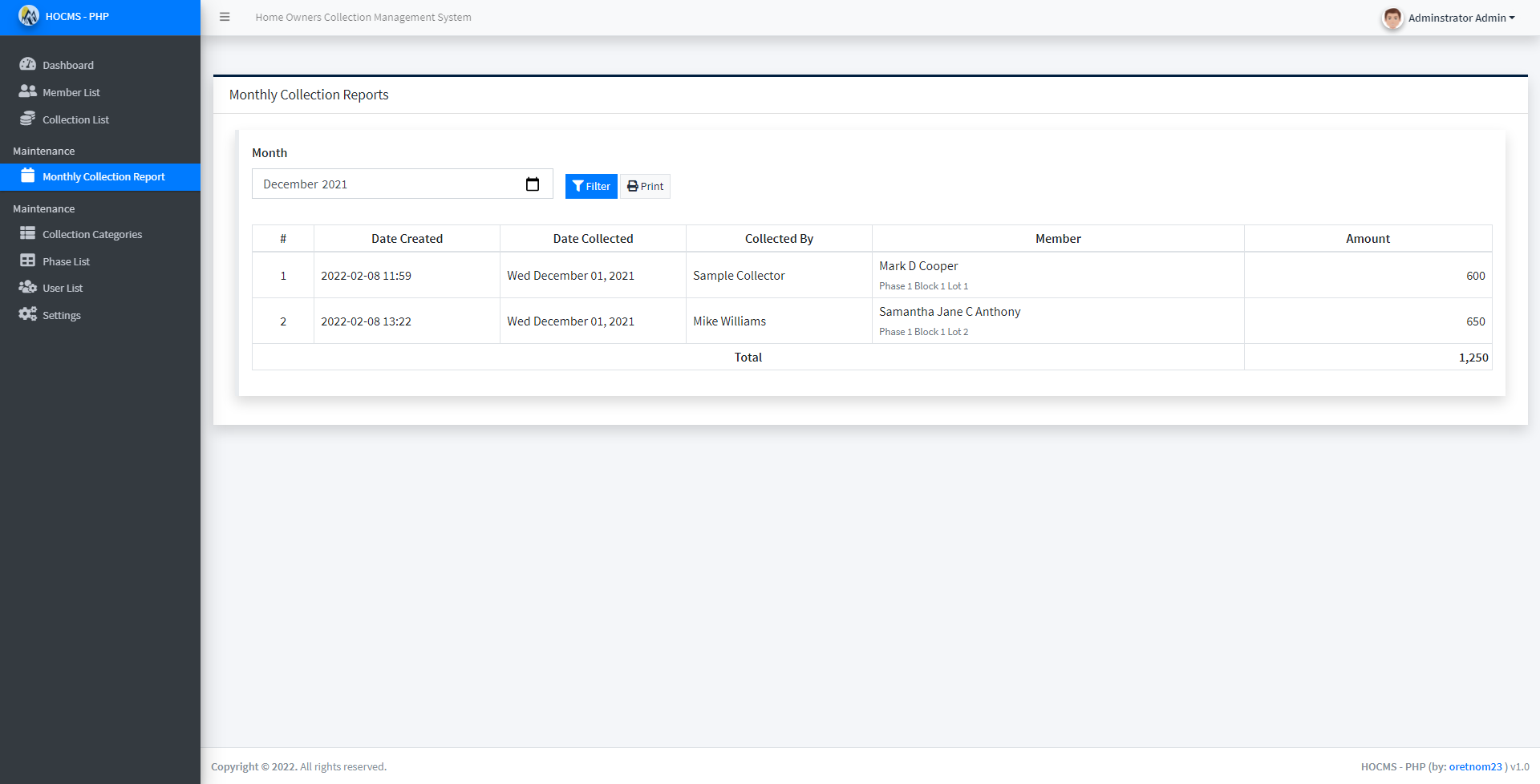 Home Owners Collection Management System
