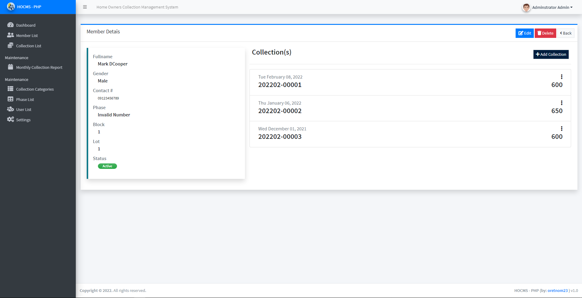 Home Owners Collection Management System