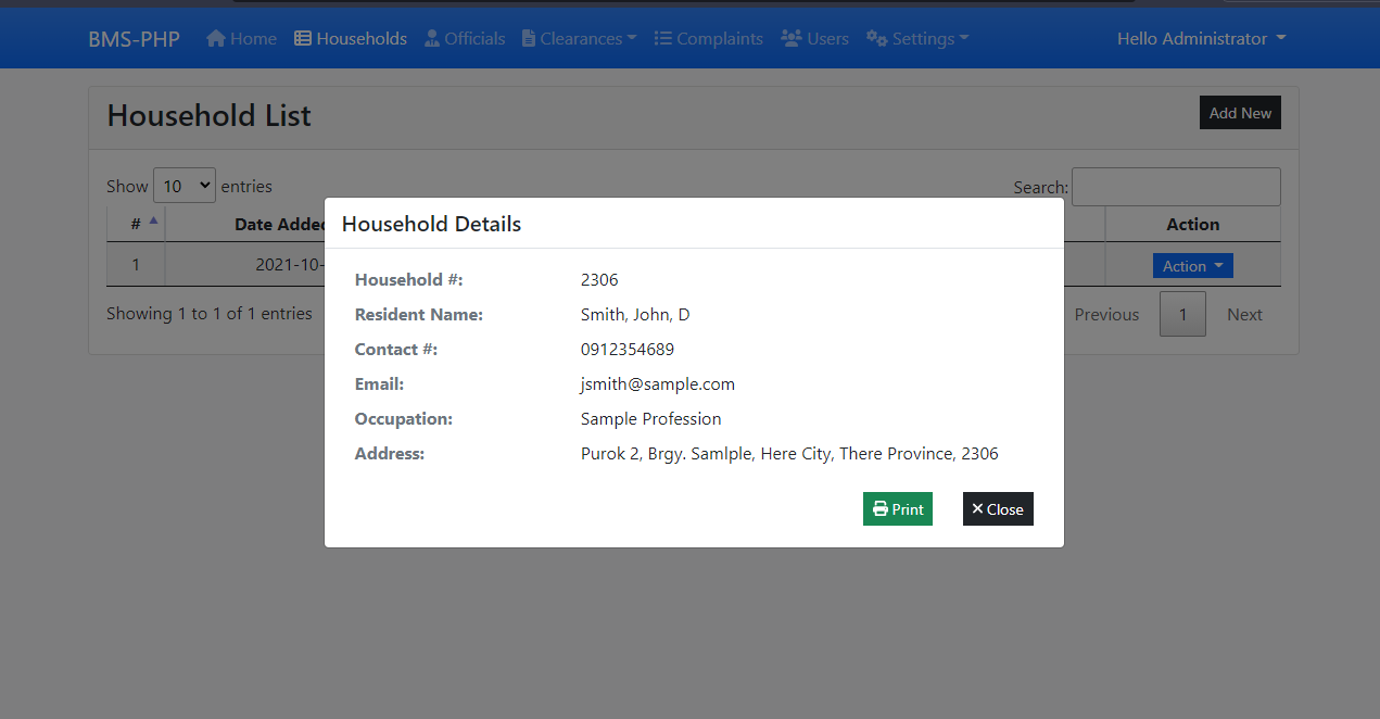 Simple Barangay Management System