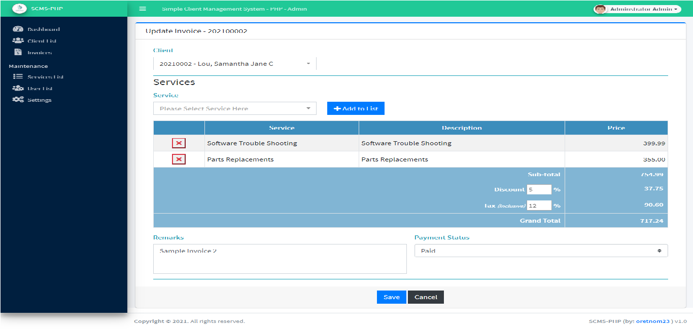 Simple Client Management System