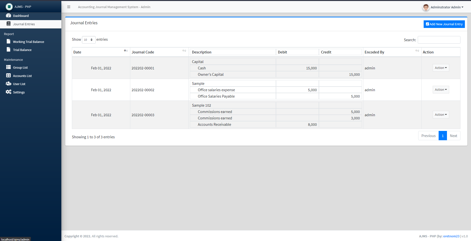 Accounting Journal Management System with Trial balance