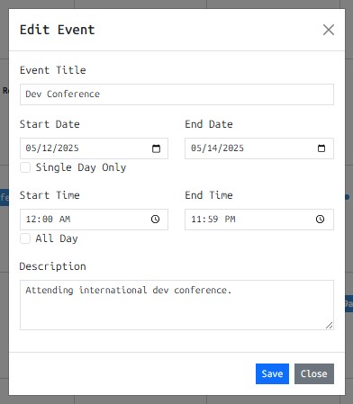 Calendar Application using HTML, CSS, and JavaScript