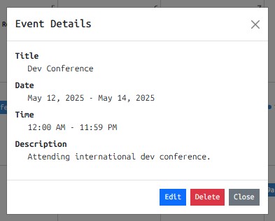 Calendar Application using HTML, CSS, and JavaScript