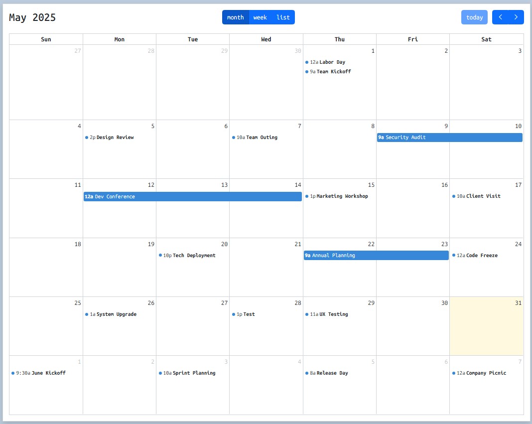 Calendar Application using HTML, CSS, and JavaScript