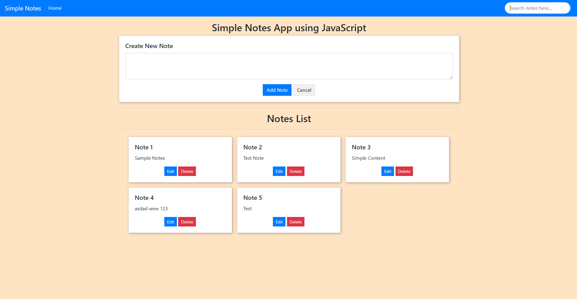 JS Notes App - Search