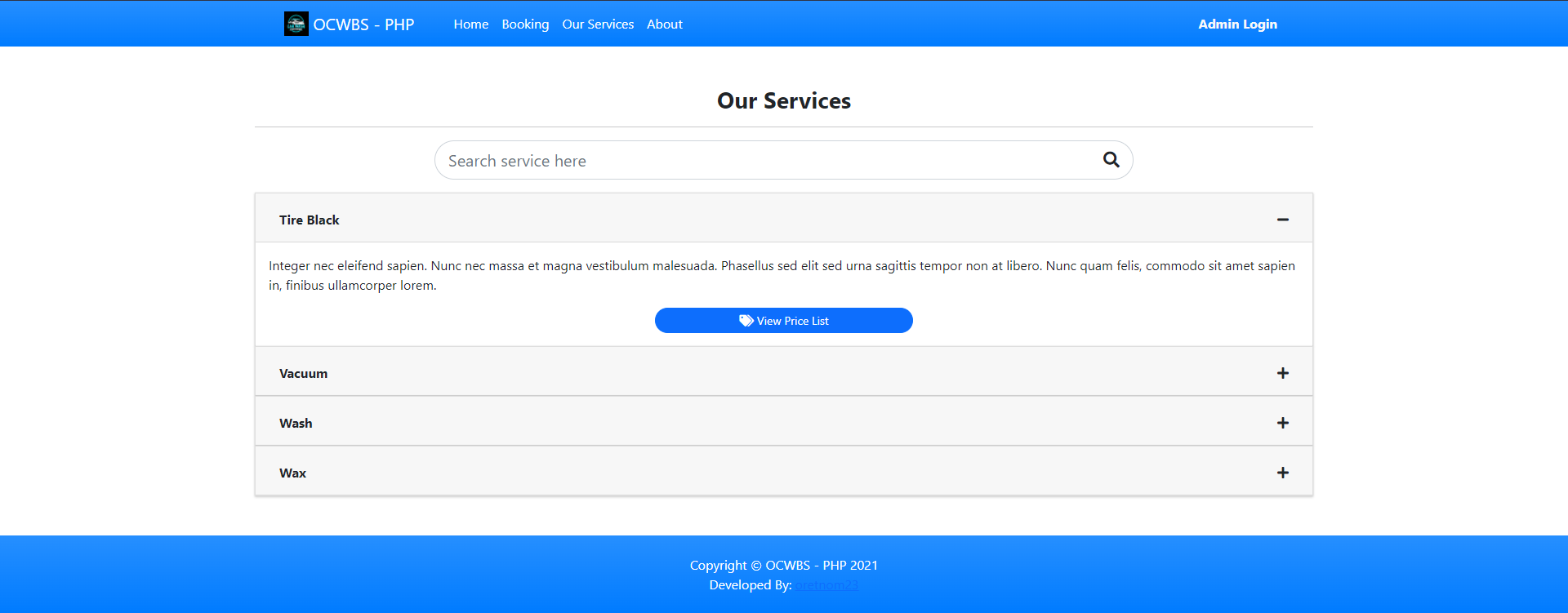 Online Car Wash Booking System in PHP