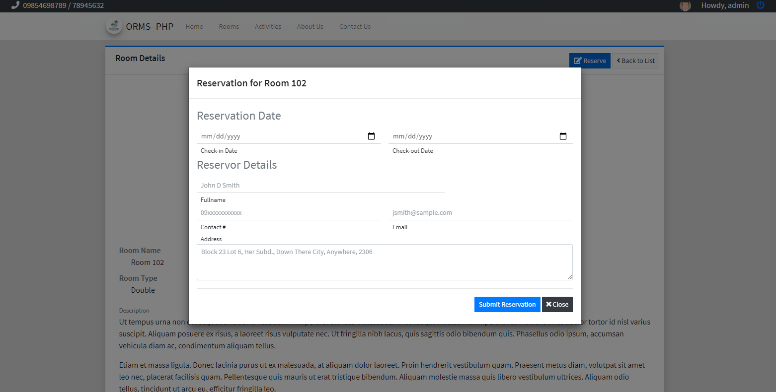 Online Resort Management System