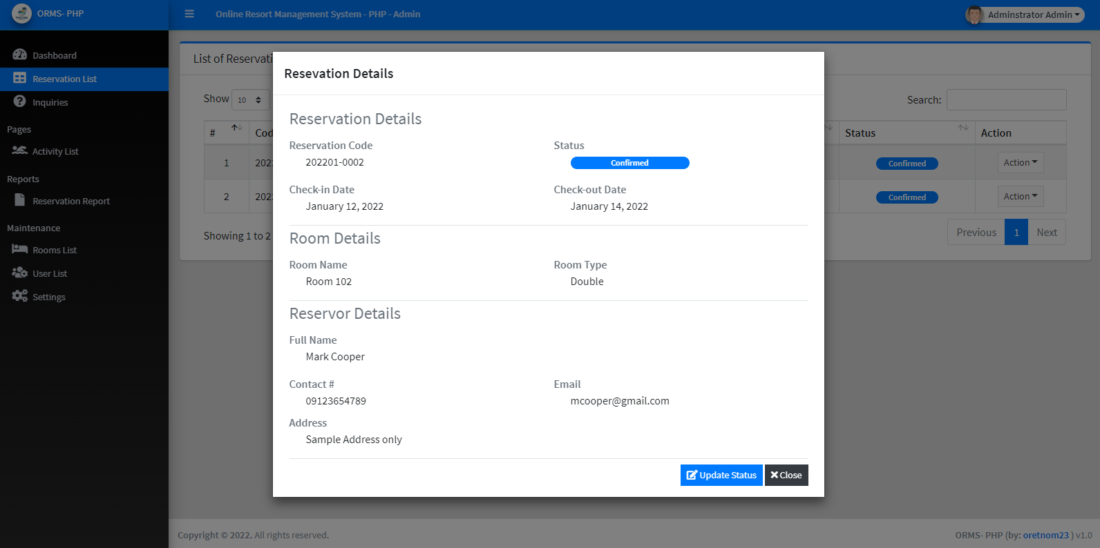 Online Resort Management System