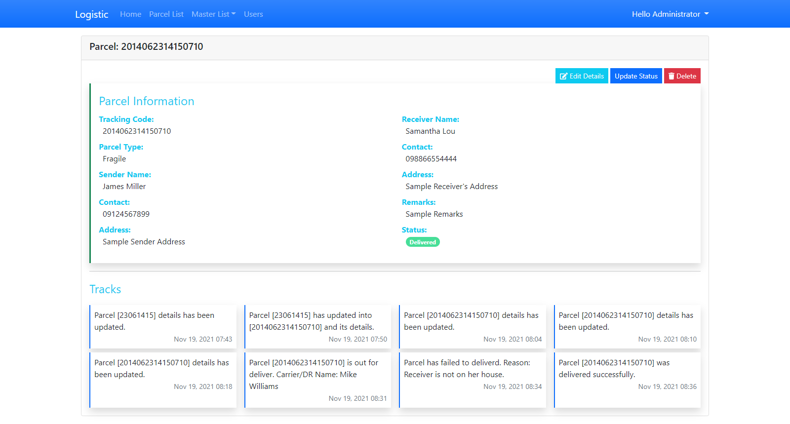 Logistic Hub Parcel's Management System