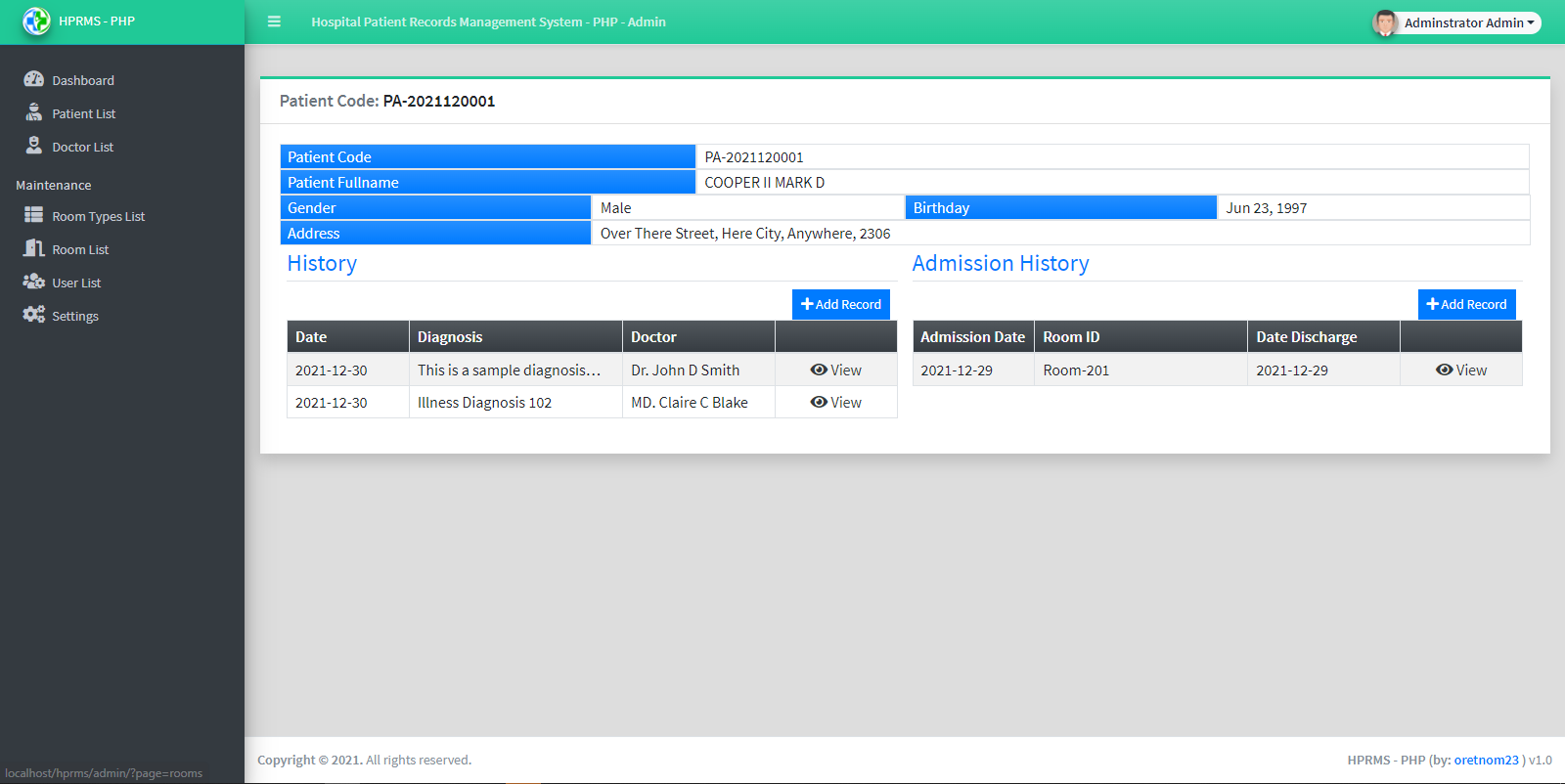 Hospital's Patient Records Management System in PHP Free Source Code