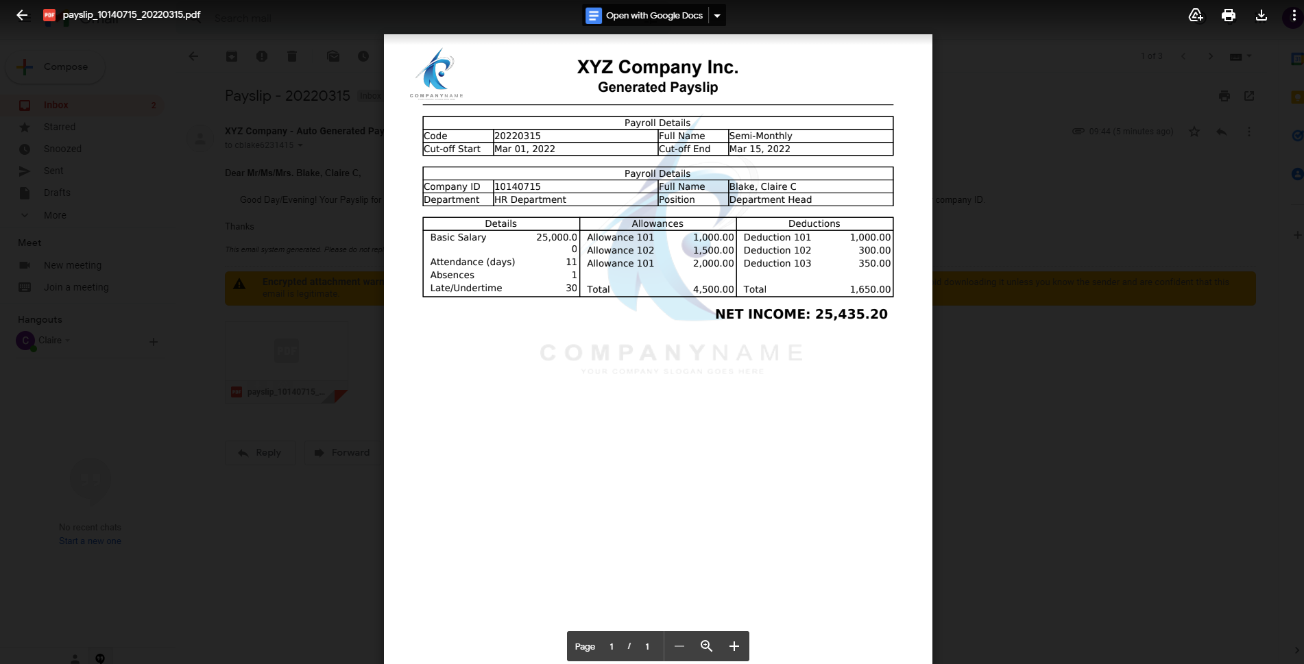 Employees Pay Slip PDF Generator System