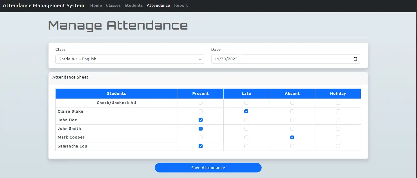 Simple Student Attendance System using PHP and MySQL - Attendance Report