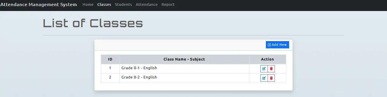 Simple Student Attendance System using PHP and MySQL - Class List