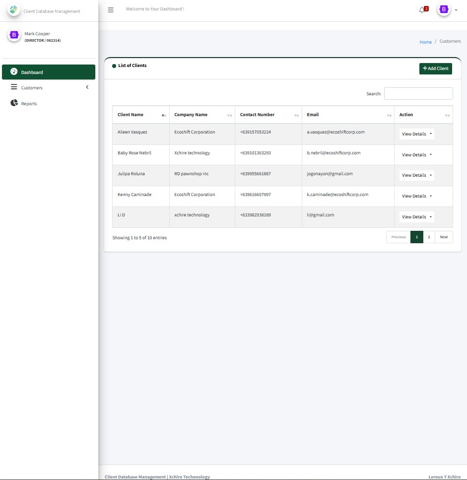 Client Database Management System using PHP, Boostrap 5 and ADMIN LTE