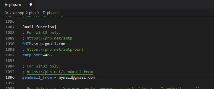 XAMPP PHP INI Mail Setup