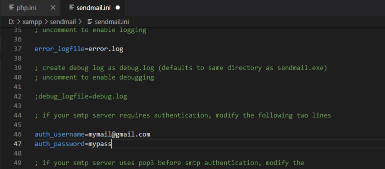 XAMPP PHP INI Mail Setup