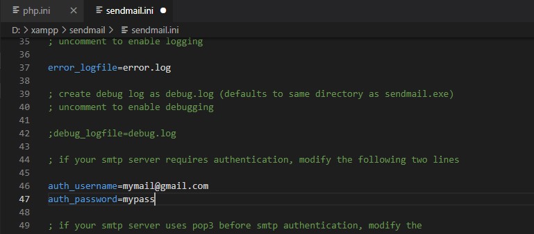 XAMPP PHP INI Mail Setup