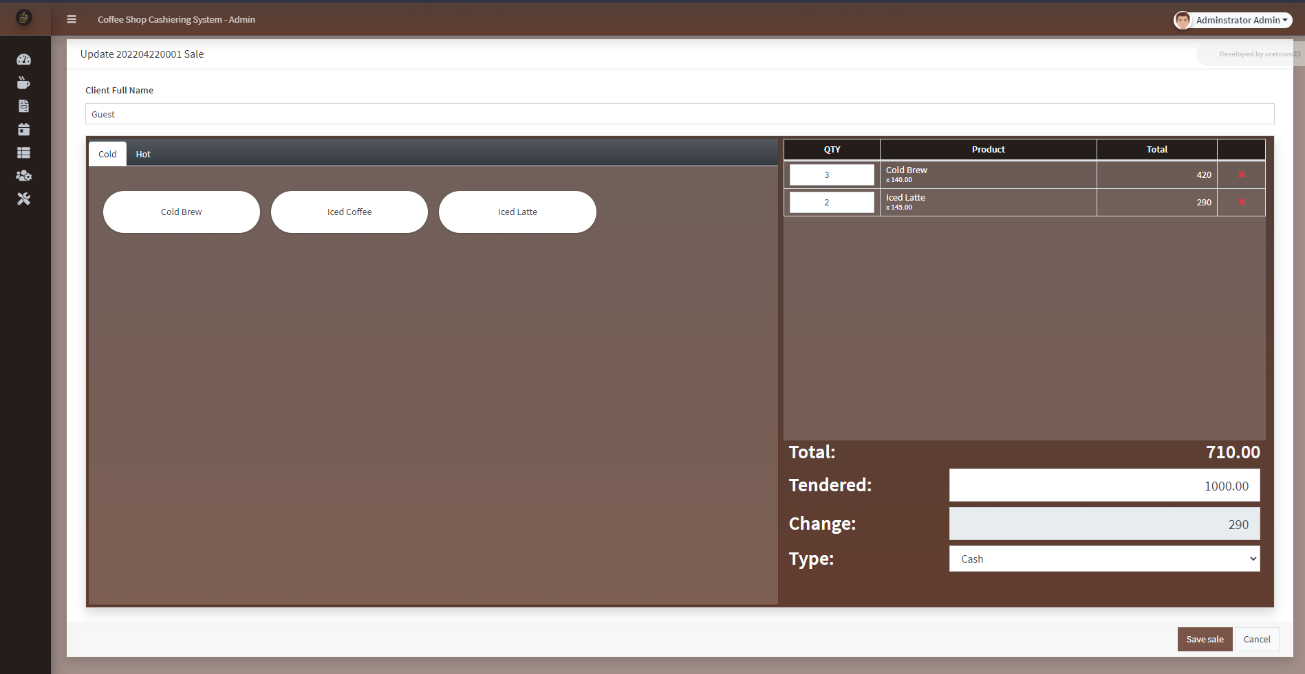 Coffee Shop Cashiering System