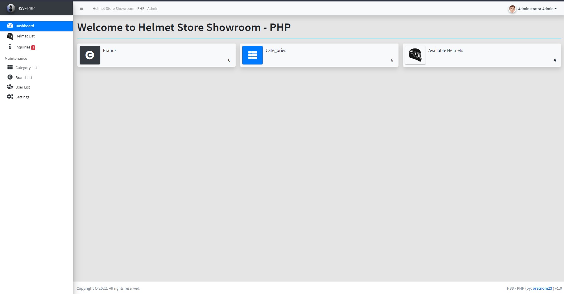 Helmet Store's Showroom Site - Admin Dashboard